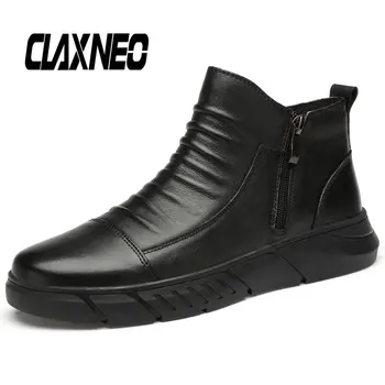 

CLAXNEO Man Boots Zipper Casual Ankle Boot Male Leather Shoes Genuine Leather Mens Shoe Big Size
