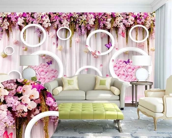 

Wall Papers Home Decor 3d Flower Circle Rose Flower Simple Background Wall Romantic Decorative Silk Mural Wallpaper