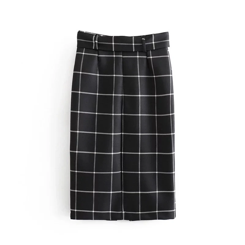 Увядшая в английском стиле элегантная однотонная клетчатая юбка-карандаш средней длины с высокой талией и поясом для женщин faldas mujer moda длинные юбки для женщин
