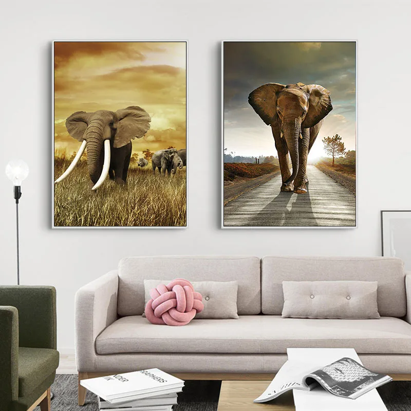 African Grassland Animal Elephant Macro Canvas Poster Print Painting Modern Art Decoration Picture Living Room Decor | Дом и сад