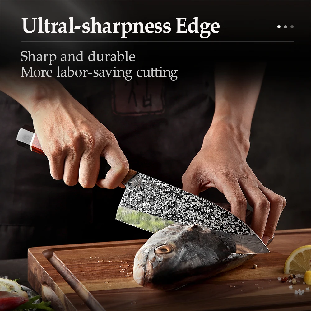 XINZUO Pro 180 мм нож Gyuto с кожаной оболочкой высокоуглеродный 110 слоев Дамаск 60 ± 1 HRC Deba