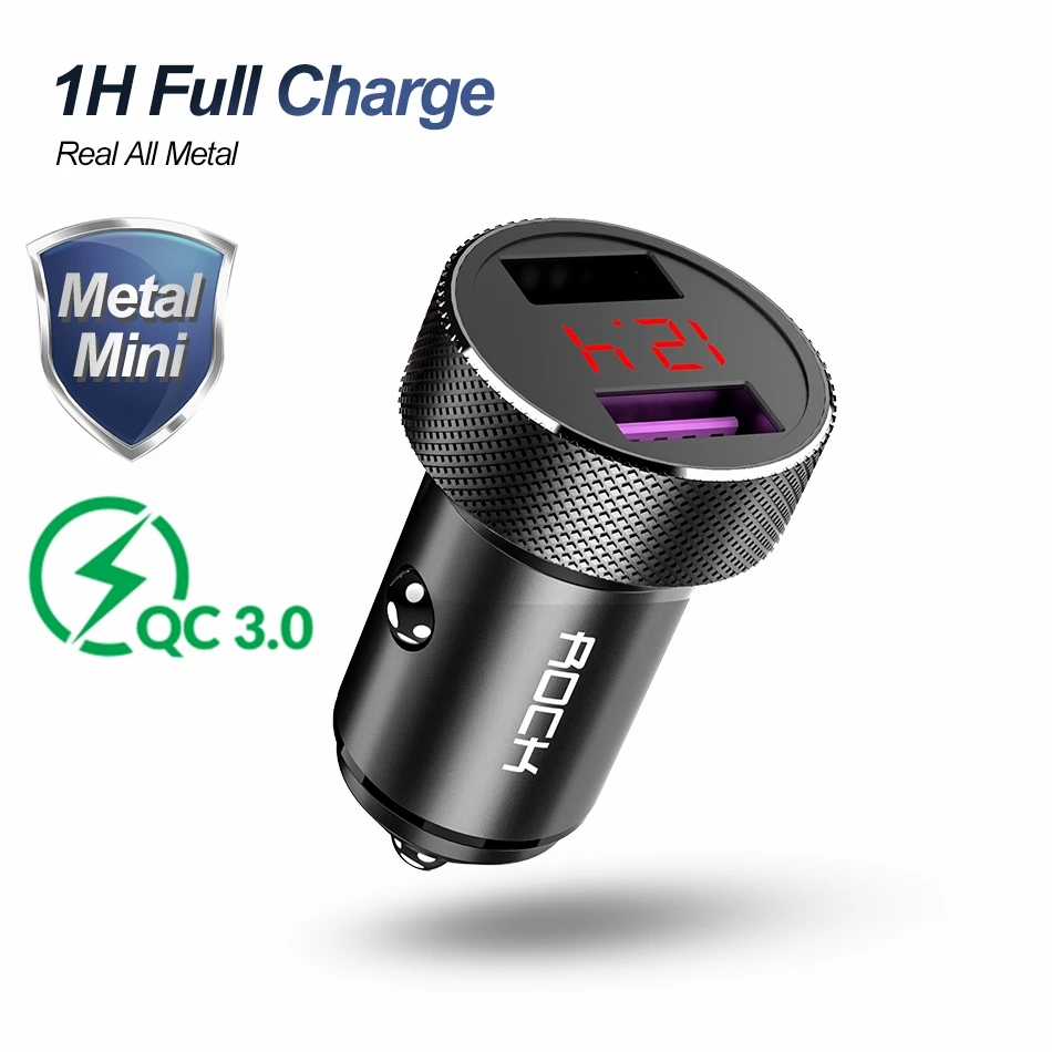 ROCK Metal Quick Charge 4,0 3,0 USB Автомобильное зарядное устройство для iPhone Xiaomi QC4.0 QC3.0 быстрое автомобильное мобильное быстрое зарядное устройство автомобильное зарядное устройство авто - Тип штекера: Black QC3.0 with2.4A