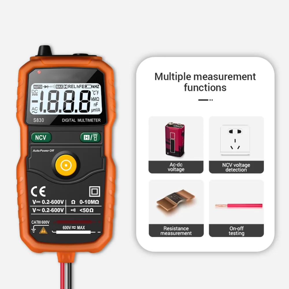 Бесконтактный NCV Цифровой мультиметр отсчитывает Автоматический диапазон переменного/постоянного тока 600 в измеритель напряжения вспышка светильник задний светильник большой экран A/D 200mA