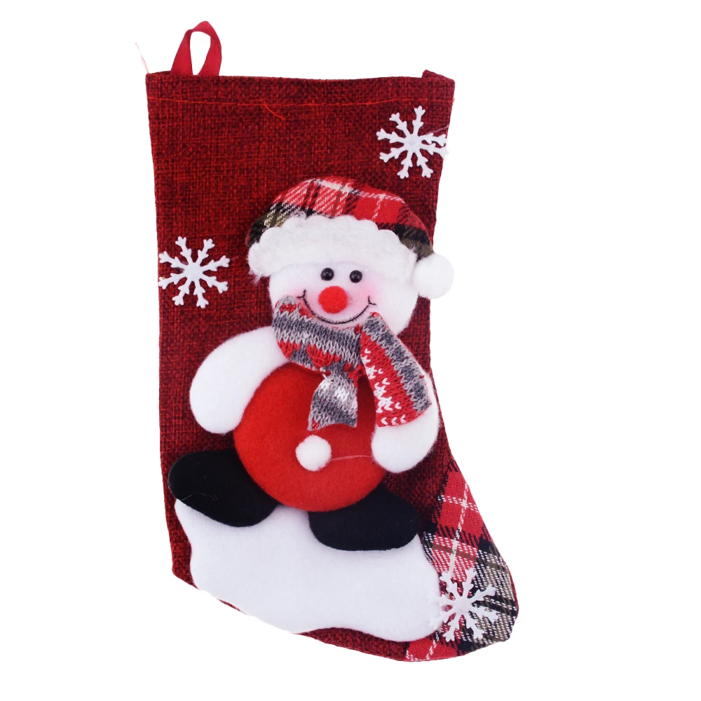 1PCS Christmas Stockings Hanging Christmas Tree Decoration Ornaments New Year Candy Bag Gifts Socks Stocking Xmas Ornament - Цвет: Snowman burlap