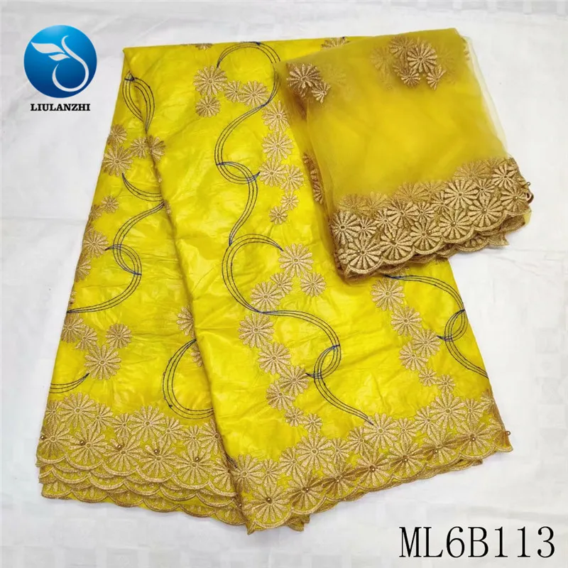 

LIULANZHI yellow african fabrics brocade high quality cotton bazin riche 5+2 yards cloth nigeria bazin ML6B113