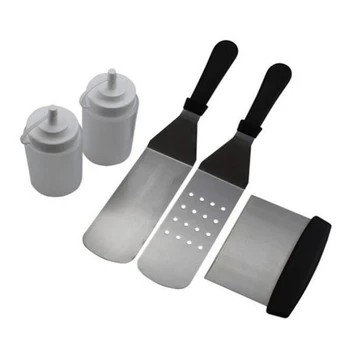

BBQ Tools Iron Plate BBQ Shovel 5 Pieces Set Black Kitchen Tool Kitchen Use Solid Heat Resistance