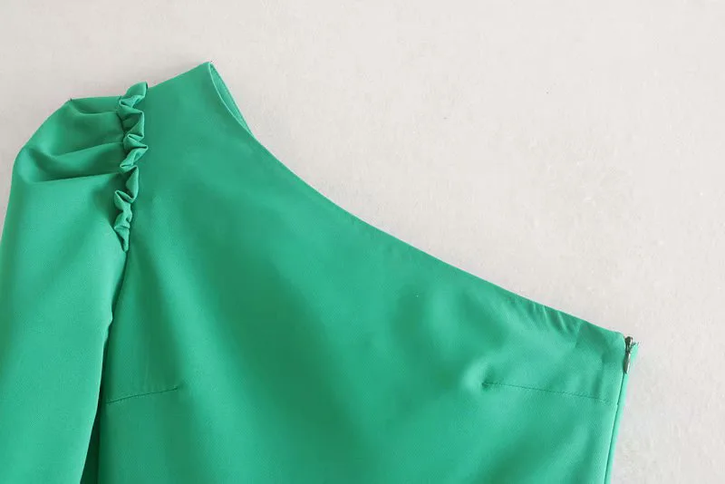 women sexy one shoulder mini dress skew collar side zipper backless irregular green party club dresses vestidos