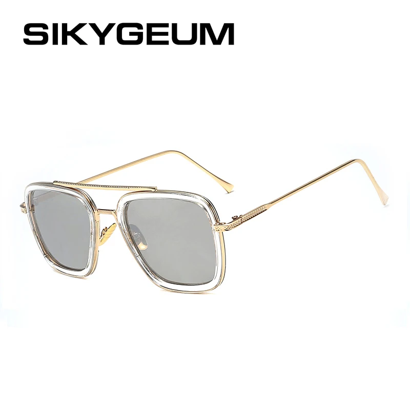 Sikygum, Tony Stark, Железный человек, солнцезащитные очки, мужские, металлическая оправа, солнцезащитные очки, мужские, унисекс, солнцезащитные очки, женские, UV400, солнцезащитные очки, gafas de sol - Цвет линз: C5 Gold-Silver