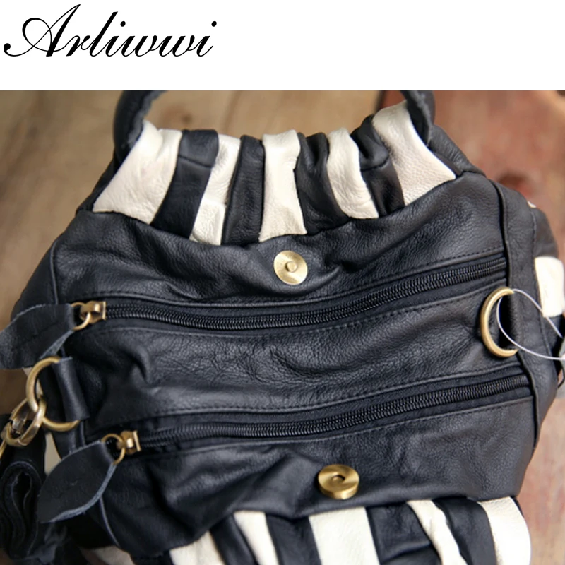 Crossbody Bag Arliwwi REAL LEATHER Tote Handbag For Women Genuine Cowhide Handmade Patchwork Elegant Cross Body Bags Lady GJ01