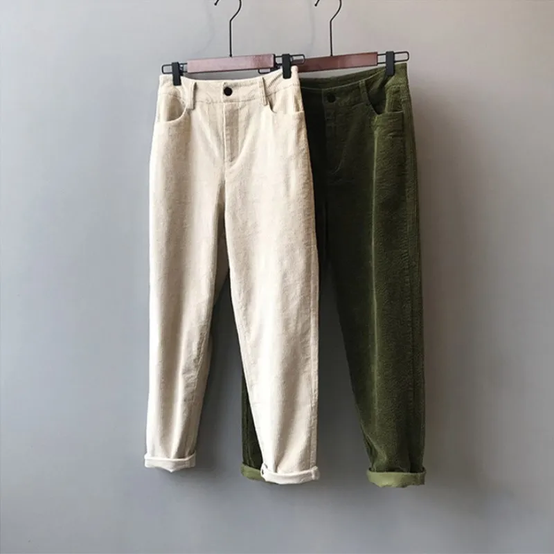 Corduroy Pants Women Winter Autumn Thick Casual Trousers High Waist Straight Pant Full Length Harem Pants