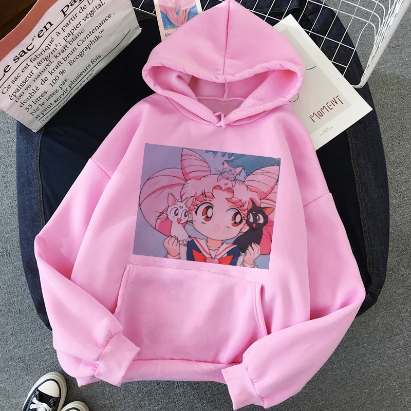 Сейлор Мун каваи аниме Harajuku Толстовка для женщин Ullzang милый кот мультфильм корейский стиль толстовка 90s Модный Графический Hoody женский - Цвет: H2275