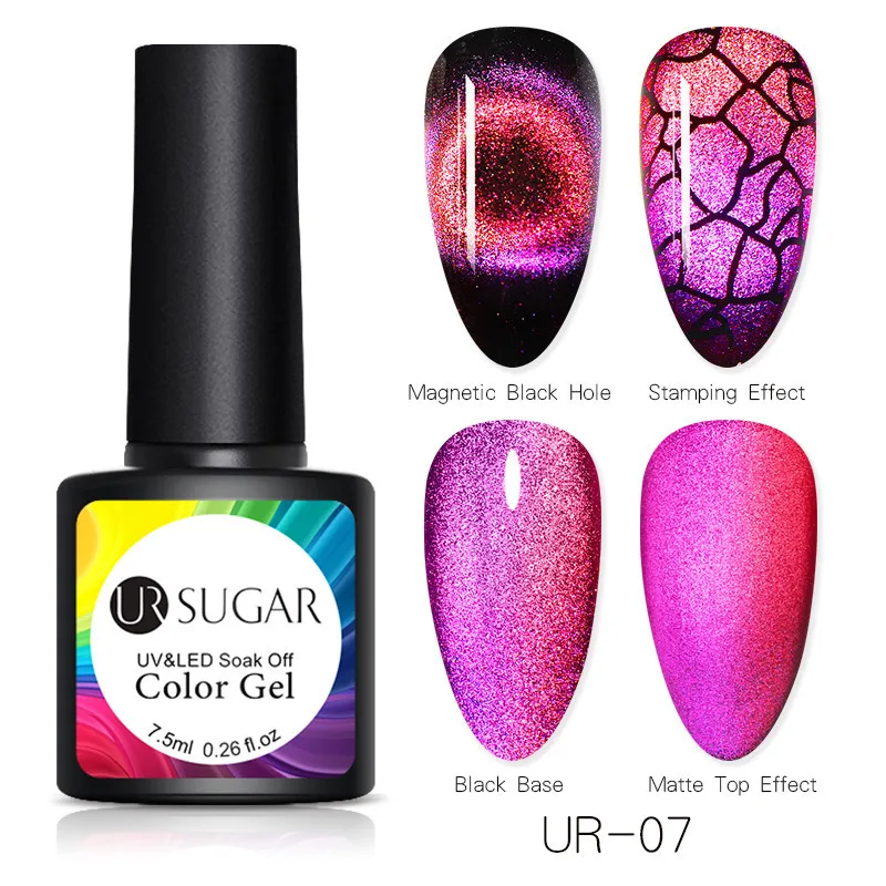 Ur Sugar 7,5 мл светящийся Магнитный 3D Гель-лак для ногтей с эффектом «кошачий глаз» лак звездный блеск Гель-лак замачиваемый УФ-гель лак на черной основе - Цвет: 7