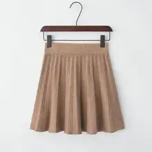 Осень-зима, вязаные теплые мини юбки, женская модная плиссированная мини-юбка с высокой талией, женская школьная юбка цвета хаки