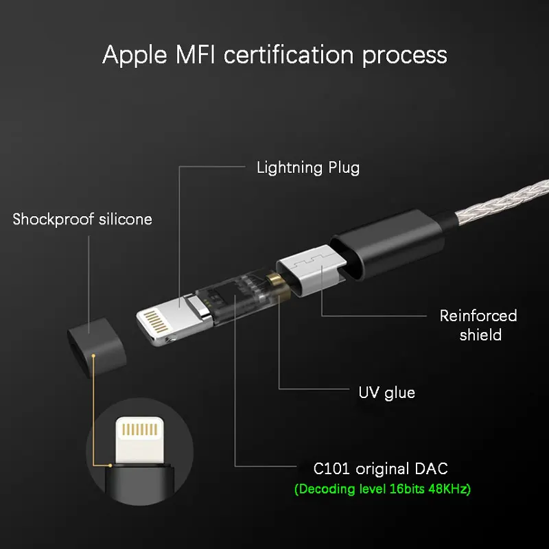 Jcally-hi-fi Fone Amplificador Jm08l Adaptador Lightning Mfi Cabo para Iphone C101 Dac Stands 35 Milímetros Banhado a Prata - Image 6