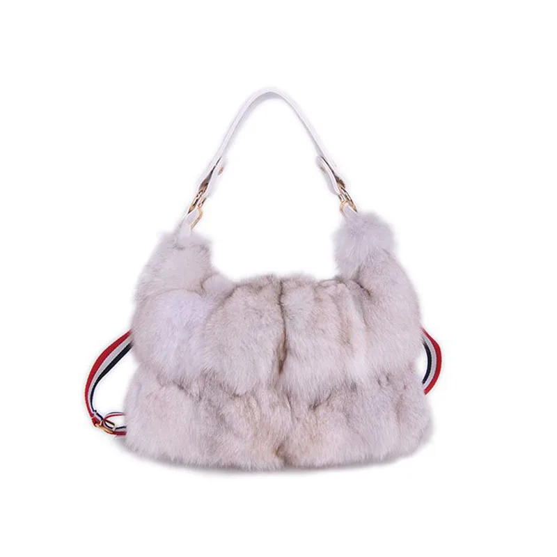 Women Winter Real Fox Fur Handbag Luxury Genuine Fur  Party Bag Tote Designer High Quality Real Silver Fox Fur Handbags Female 5