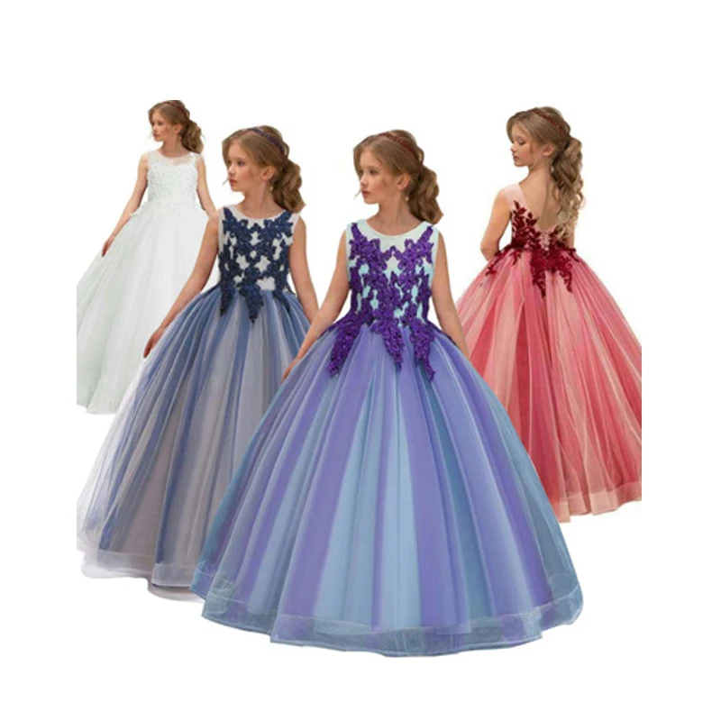 Кружевное вечерние нее платье для девочек-подростков с вышивкой и бантом Длинная