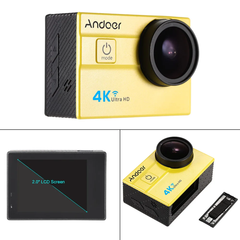 Andoer 2," lcd Ultra HD WiFi Спортивная камера с 4-кратным увеличением и широкоугольным объективом Водонепроницаемая Экшн-камера для автомобиля dvr DV Cam для активного отдыха на велосипеде