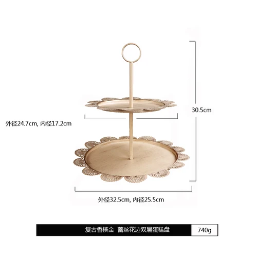 Dessert table decoration birthday multi-layer cake plate metal wedding decoration paper cup cake stand - Цвет: Champagne  2 tier