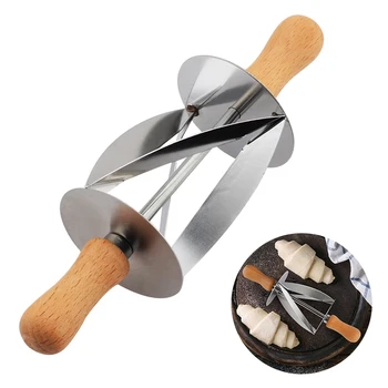 

Stainless Steel Rolling Cutter for Making Croissant Bread Wheel Dough Pastry Knife Wooden Handle baking Kitchen Knife