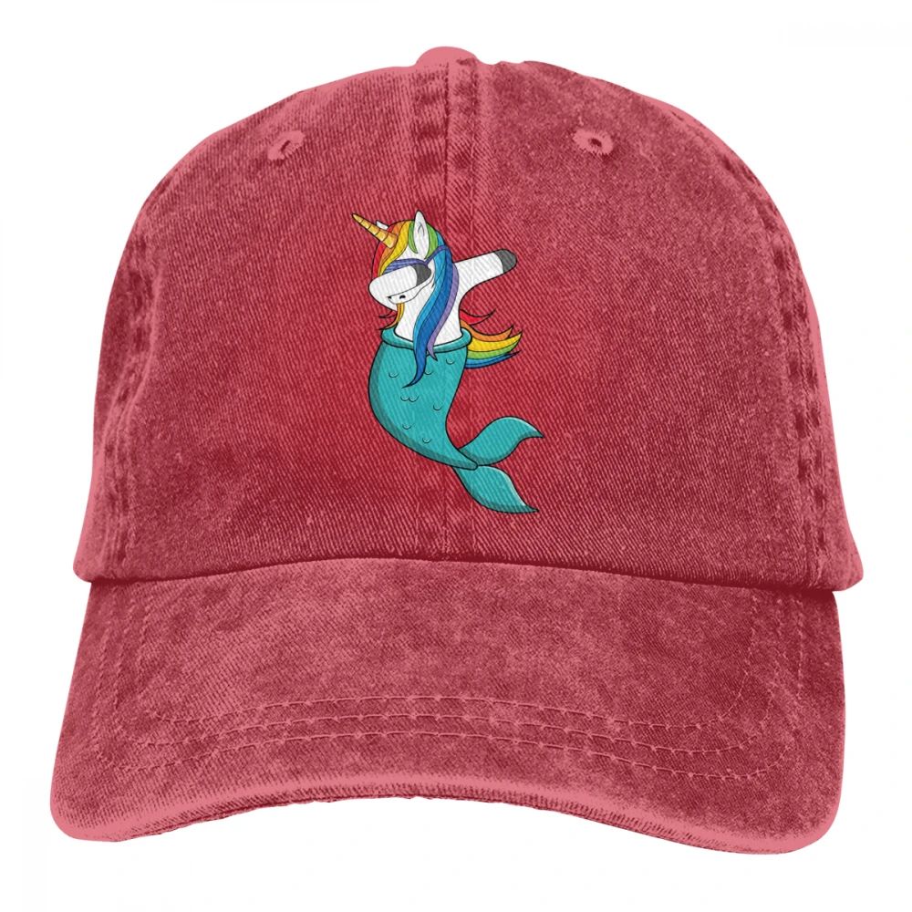 Начесывание Единорог Русалка Casquette черный унисекс Мужские Женские джинсовые бейсболка с ремешком кепки Регулируемый Гольф папа шляпа