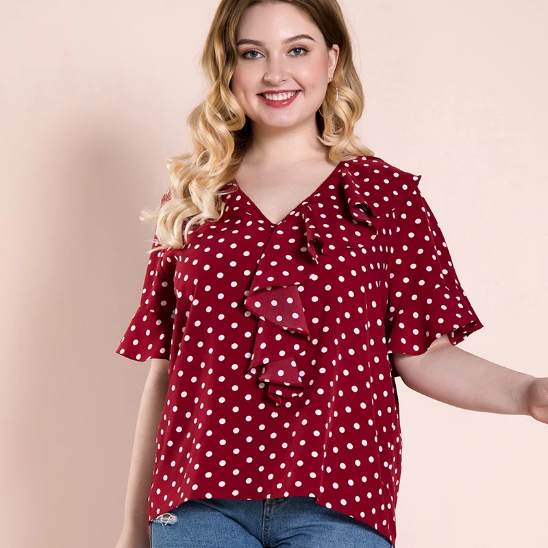 burgundy polka dot blouse