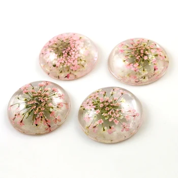 

Spring Breath 5pcs 25mm Light pink and White Natural Dried Flowers Flat Back Resin Cabochons Cameo G4-10