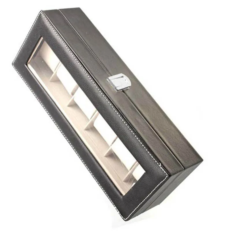 Hot Sale 6 Grid PU Leather Watch Storage Box Rectangle Wristwatch Holder Jewelry Display Case For Gifts LL@17