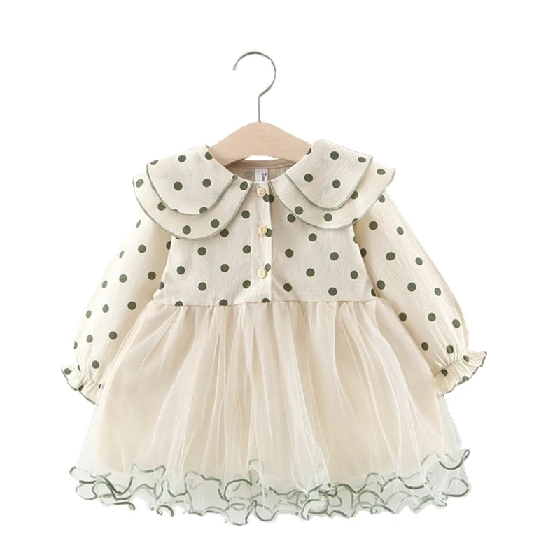 Toddler Polka Dot Ball Gown Princess Dress For Baby Girl Clothes Brand Autumn Newborn Long Sleeve Lapel Birthday Dress 1-3 Years