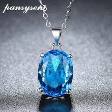 PANSYSEN, 925 пробы, серебряные, Овальные, морские, синие Подвески с топазом, ожерелье, s, для невесты, для свадьбы, помолвки, вечерние, хорошее ювелирное изделие, серебряное ожерелье