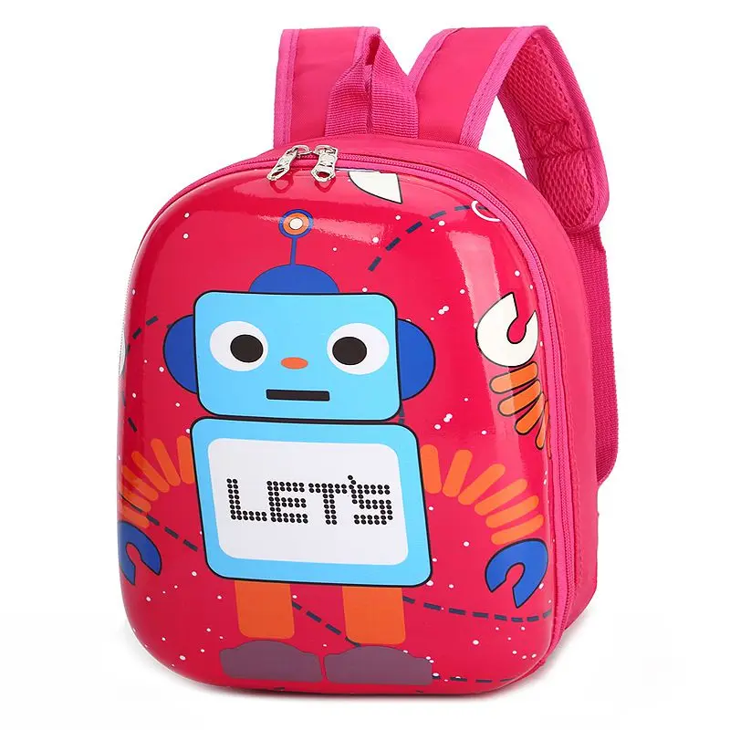 Children Unisex Girls Boys Cute Fashion Casual Cartoon Robot Backpack Baby Kindergarten Bag - Color: rose red