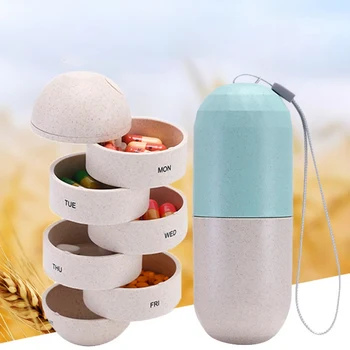 

Pill Organizer Waterproof Weekly Pill Case Grain Fiber Medicine Organizer Portable Travel 7 Day Pill Box