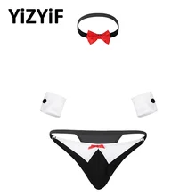 Плавательные мужские Купальники Нижнее белье «Слуга» галстук для смокинга стринги кружевные трусики с воротником и браслетами мужские бикини, купальник