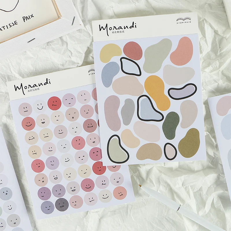 

2pcs/pack Morandi Series Expression Stickers Scrapbooking Pure Color Irregular Small Labels Diy Decorative Stickers Stationery