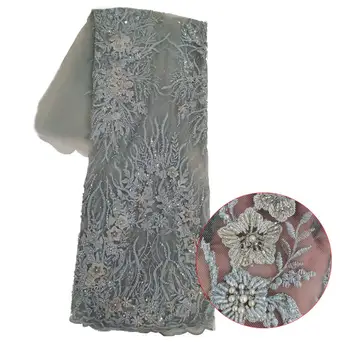 

5 Yards Superiorquality African Embroidery Mesh Fabric For Women Dresses Wholesales Beaded Embroidered Mesh Tulle Lace Material