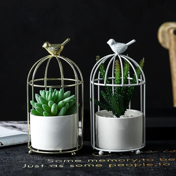 

European Small Plant Bird Cage Iron Frame Succulent Flowerpot Set Room Decoration