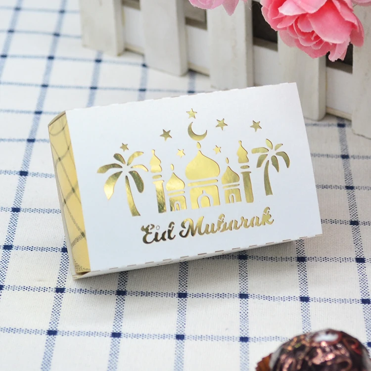 Ящик стиль мусульманская коробка для конфет eid mubarak - Цвет: metallic gold white