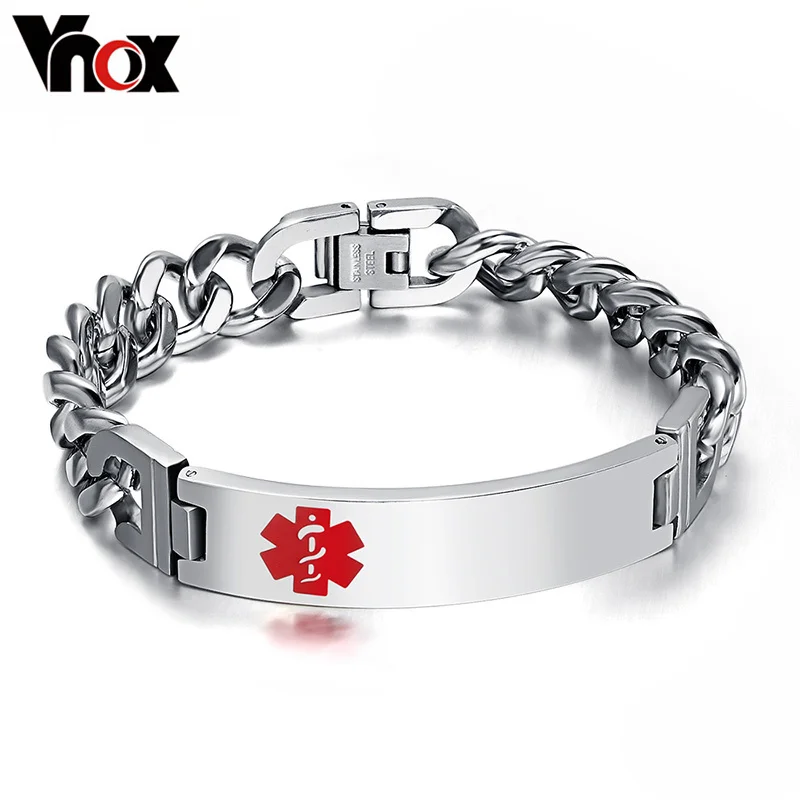 Medical Alert Bracelet Vnox Customized Stainless Steel Personalized ICE Info Emergency Jewelry