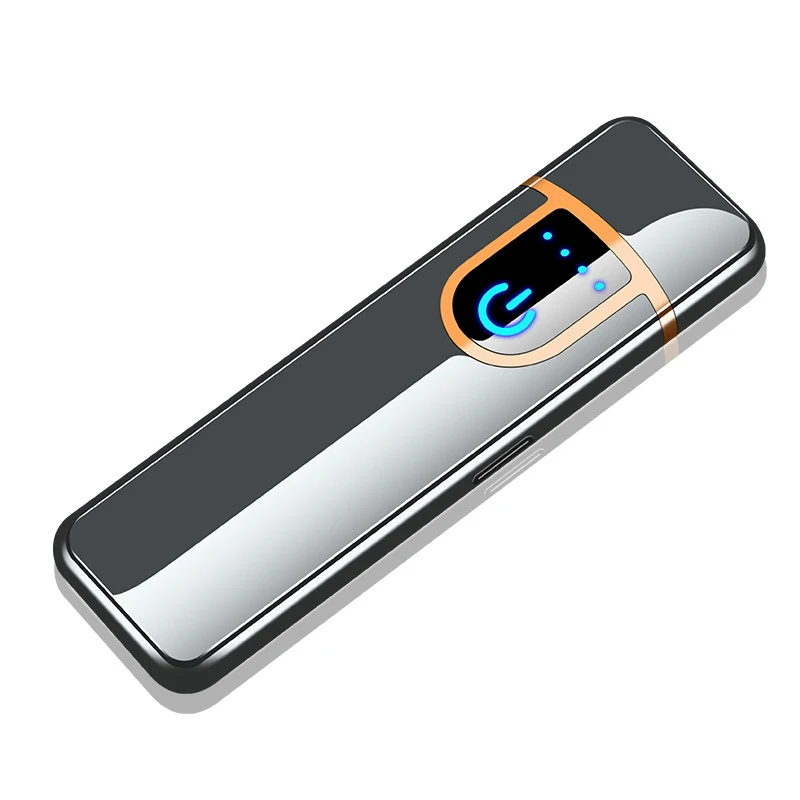 Серебристый Ультра-тонкий сенсорный экран сенсор прикуриватель usb зарядка ветрозащитная Зажигалка Вольфрам беспламенный Премиум Зажигалка дропшиппинг - Цвет: Серебристый