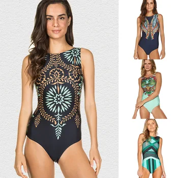 

2019 sexy gathered one-piece printed bikini swimsuit for women