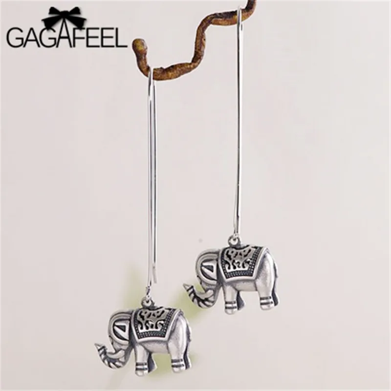 

GAGAFEEL S925 Sterling Silver Enthic Drop Earrings Lovely Elephant Long Dangle Earrings Elegant Jewelry for Women