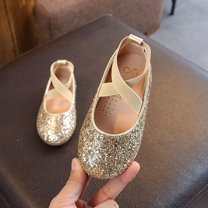 Bailarinas para zapatos de fiesta de baile para zapatos de princesa ostentosos dorados con purpurina, de 3 12 años| | - AliExpress