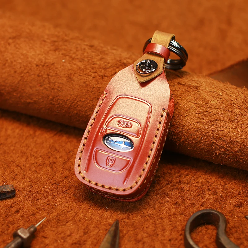 EASYANT leather retro car key for Subaru XV Forester Outback Legacy remote control case Crazy Horse