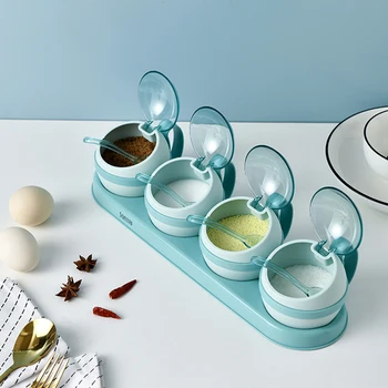 

Spice Jar Set Salt Sugar And Pepper Shakers Kitchen Seasoning Box Condiment Organizer Spices Rack Storage jars with Spoon lid