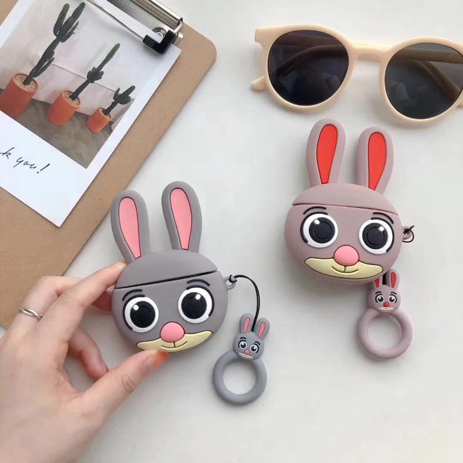 Чехол для AirPods 3D Crazy Cartoon Animal Judy Чехол-Кролик для Airpods 2/i10/i11 TWS Защитная крышка с кольцом на палец