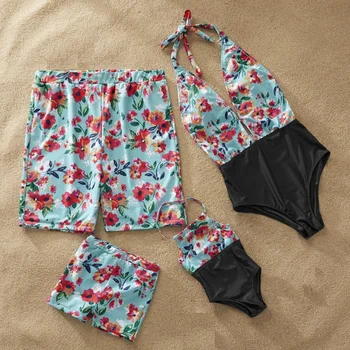 

Family Matching Swimsuits Mommy Dad and Me Clothes Mother Daughter Swimwear Father Son Swim Shorts Beach Bath Suits Outfits Look