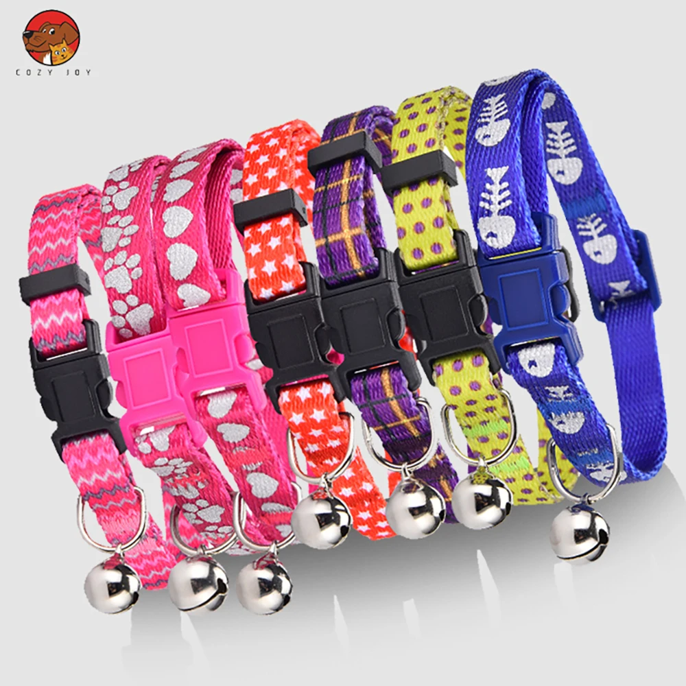 Cute Cat Collars with Bell Pendant Adjustable Safety Kitten Collar