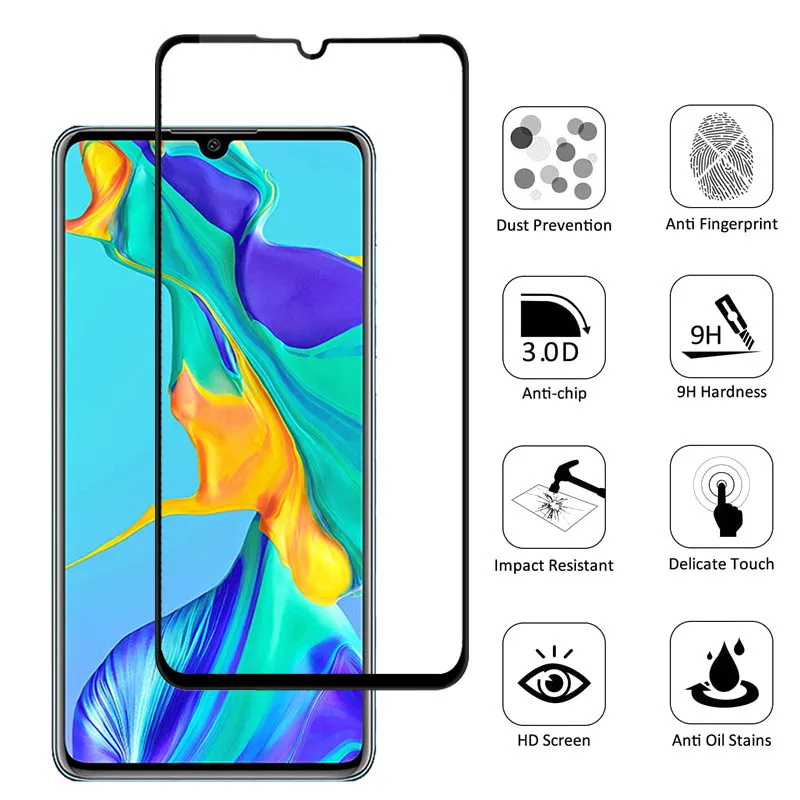 50 Pieces Full Coverage Protective 9H Tempered Glass For Huawei P30 P20 Pro P10 Plus P9 P8 Lite Screen Protector Cover Film