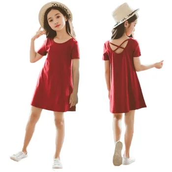 

New Summer Girls Dress Solid Kids Elegant Dress Casual Children Princess Dresses Vestido Baby Girls Clothes 4 6 8 10 11 12 Years