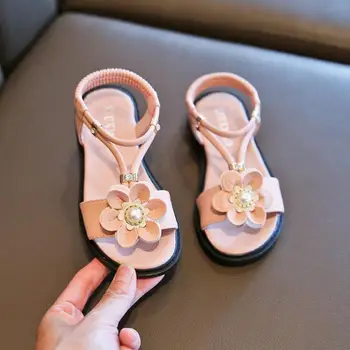 

Baby Girl Children Leather Sandals New Sandals Kids Summer Girls Shoes Flower Child Sandals White&Pink Shoes Girls