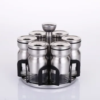 

kitchen seasoning seasoning bottle storage box Stainless steel seasoning set household glass jar salt shaker combination